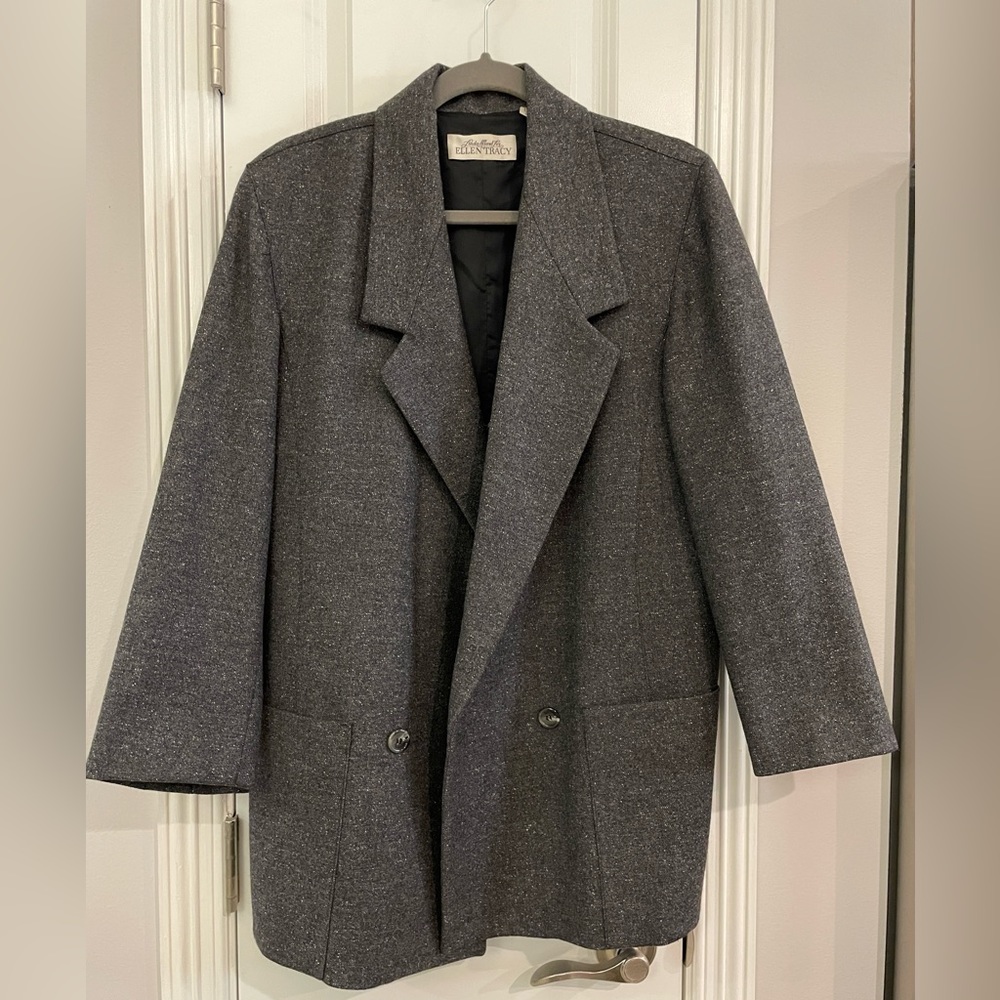 Linda Allard for Ellen Tracy Oversized Blazer Jacket Coat Gray 8P Vintage
